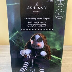 Ashland Halloween Rag Doll on Tricycle - Black and White with Red Accents